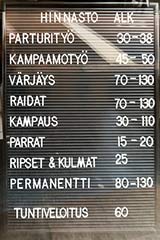 Haircut Price in Finland Parturi (men), Kampaamo (women)